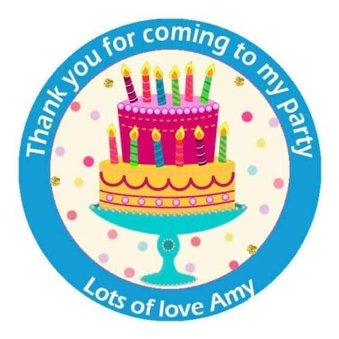 Treasured Forever 24 x Personalised Birthday Cake Stickers For Party Thank You Sweet Cone Bags (Blue) Cover