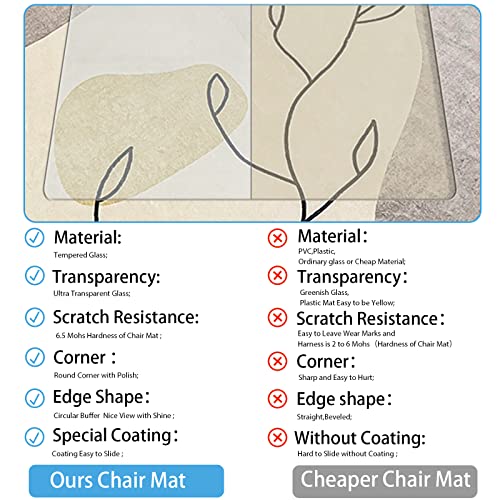 Chair Mat Tempered Glass, Crystal Clear,48 X 60 Inch, Heavy Duty Glass Chair Mat, Thickness 1/4 Inch, Glass Chair Mats For Carpeted Floors And Hardwood Floors #TOP6