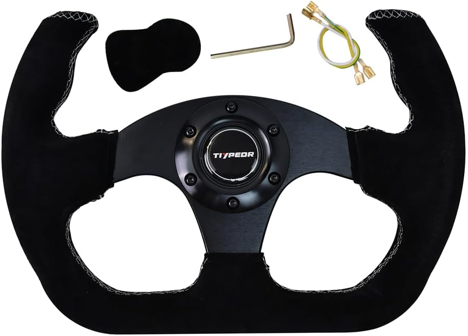 D Shape Kart-Style Open-Top PU Racing Steering Wheel for Drift,Game,Golf Cart(Red) (Black1)