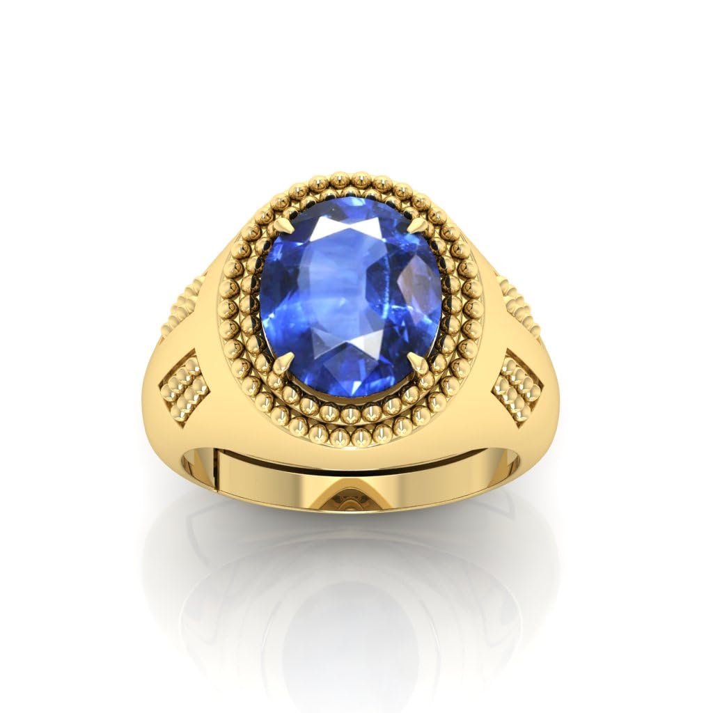 RRVGEM Anello in zaffiro blu 10,25 ratti Panchdhatu placcato oro astrologicamente regolabile misura anello 16-22 per uomo e donna, metallo, zaffiro, Metallo, Zaffiro
