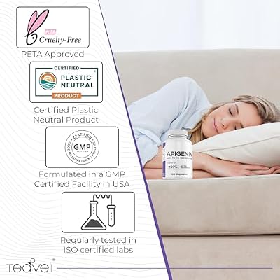 Advanced Apigenin Supplement with Resveratrol for Superior Bioavailability 50mg Apigenin for Sleep Support Without Melatonin- Complements Magnesium Threonate, L Theanine- 120 Capsules, Vegan Friendly