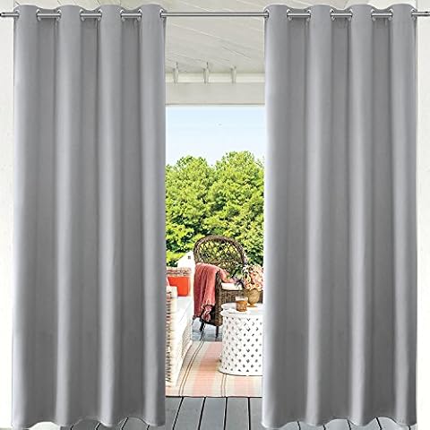 LIFONDER Grey Blackout Outdoor Curtains - Indoor / Outdoor Light Blocking Windproof Curtain Panels for Privacy / Gazebo Pergola / Porch / Home Decoration with Grommet Top, W52 x L95 Inches,(1 Panel) Cover