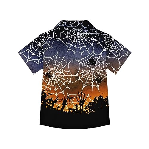 Pinupub Kids Button Down Halloween Shirts for Boys Girls Short Sleeve Spread Collar Hawaiian Shirt2