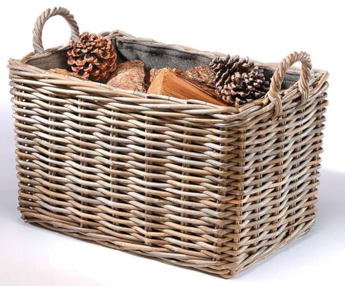 Kobolo Holzkorb Kaminkorb rechteckig Kubu grey - Rattan - Stoff dunkel...