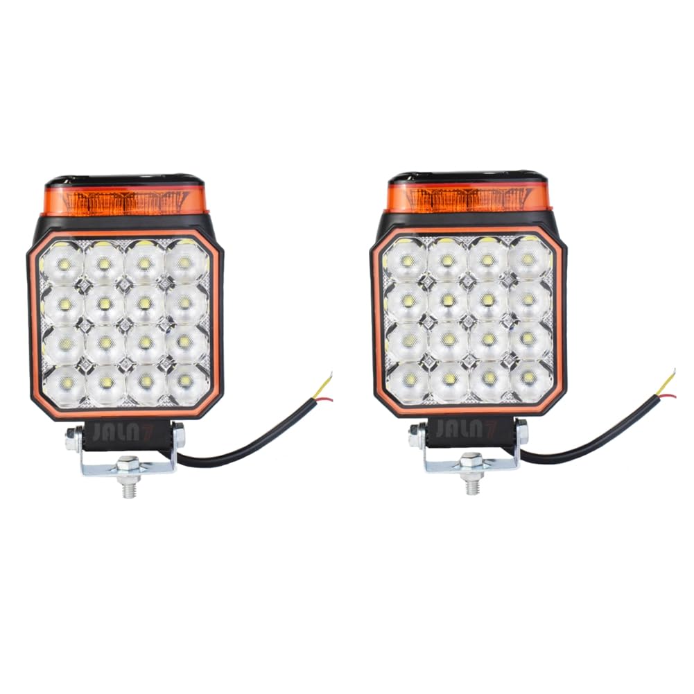 Jnchdghwa Flood Beam Strobe Amber LED 4 Inch Work Light White Light Signal for Off Road for Vehicles