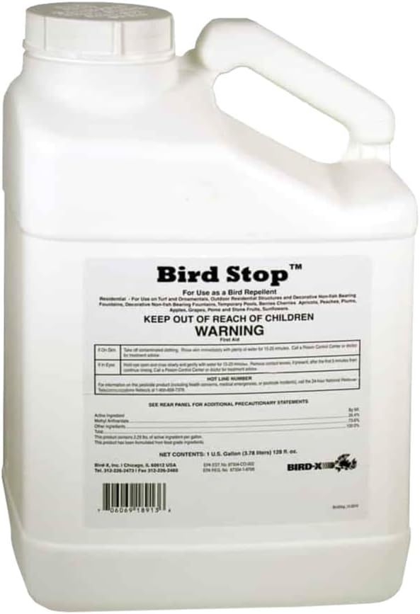 Bird Stop Repellent for Geese Woodpeckers Pigeons One Gallon | Methyl Anthranilate, Invisible Barrier, Mix with Water and Spray, Crops, Yards, Ponds, Geese, Ducks, Pigeons, Crows