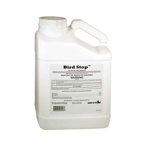 Bird-X Bird Stop Liquid, Invisible and Effective Bird Removal Liquid, Keep Birds Away, Contains Methyl Anthranilate, Easy to Apply, BS-GAL, 1-Gallon