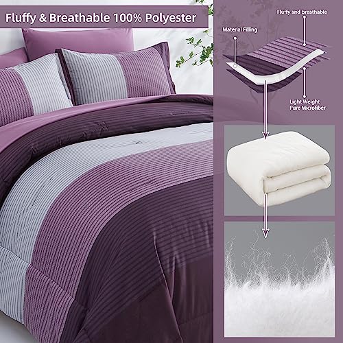 Yiran 7 Piece Purple Comforter Set Queen Size Bed In A Bag Set For Queen Bed - Farmhouse Comforter Bedding Sets For All Season -1 Comforter,1 Flat Sheet,1 Fitted Sheet, 2 Pillowcases, 2 Pillow Shams #TOP3