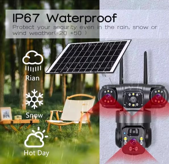Image of DDLC 6MP Triple Lens Solar Panel PTZ Security Camera | 3-Screen View Motion Detection | Full-Color Night Vision with Sound Alarm App V380 Pro (IP66 Waterproof).