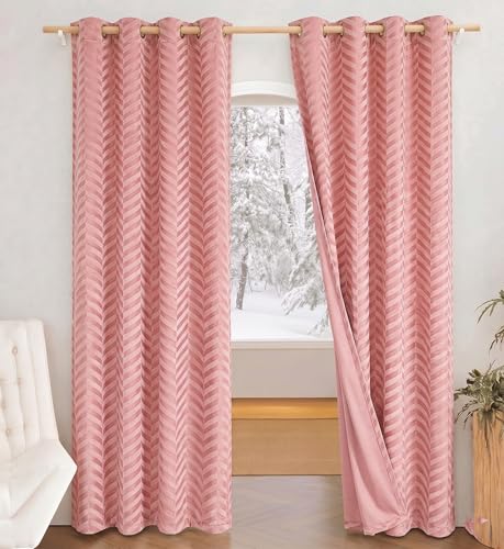 Image of IVAZA Premium Velvet Chevron Pattern 80% Blackout Curtains -Thermal Heavy Blackout Opaques,Modern Parde for Living Room Bedroom|Home Office Window- 6 Feet (Pack of 2) Chevron Blush Pink