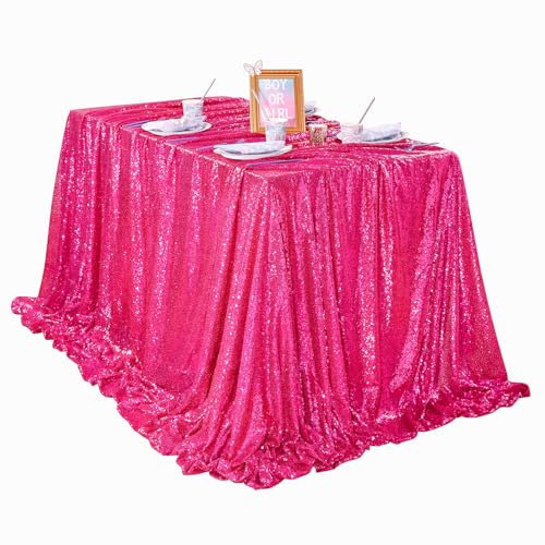 Hot Pink Wedding Sequin Tablecloth 90x156inch Rectangle Glitter Table Cloth by QueenDream - Used condition - Image 4