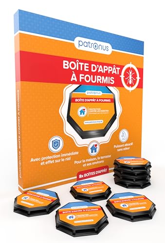 Patronus Piège à Fourmis Intérieur & Extérieur [8 Boîtes] Appât Anti Fourmis Maison Interieur avec Effet Nid – Élimine Les Fourmilières Efficacement...