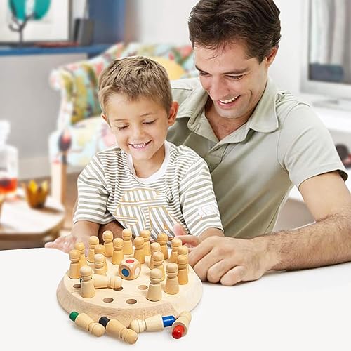 Image of VGRASSP Wooden Memory Chess Game Set for Kids, Color Memory Chess Game, Educational Board Games for Boys and Girls