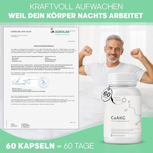Nature spring® CaAKG | Calcium-Alphaketoglutarat | Laborgeprüft in DE | 60 Kapseln | hochdosiert | 1000 mg | CaAKG in bester Qualität ohne Zusatzstoffe