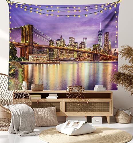 Ambesonne New York Tapestry, NYC Exquisite Skyline Manhattan Broadway Old Neighborhood Tourist Country Print, Fabric Wall Hanging Decor for Bedroom Living Room Dorm, 45