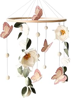 Floral Baby Mobile Nursery Decor Felt Flowers Butterflies Baby Mobile for Crib Boys Girls