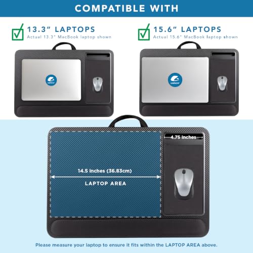 Image of LAPGEAR Home Office Pro Lap Desk - Black Slate, Fits 15.6 inch Laptops | Built-In Mouse Pad & Phone Slot, Wide Cushioned Wrist Rest, Dual-Bolster Microbead Cushion, Carry Handle