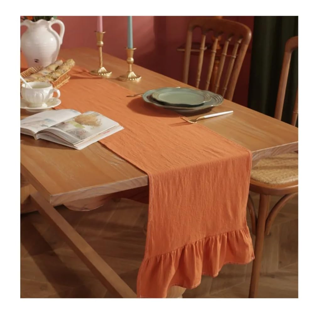 Runner da tavola in cotone in tinta unita, increspato, pieghevole, per cucina, feste, matrimoni, caffè, tavolo da pranzo (grigio, 30 x 360 cm)