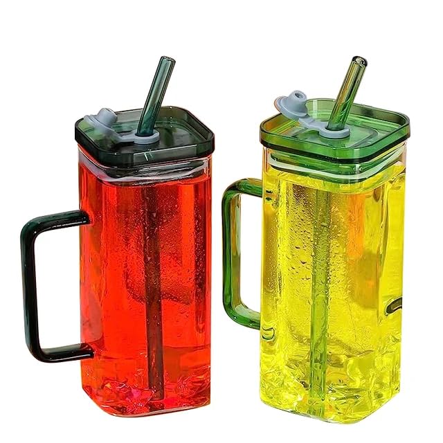 Image of Kikiluxxa Beer Can Glass Tumbler With Straw And Lid - 400Ml- Pack Of 1 - Mojito Sipper Mug With Lid For Kids Milk Cup With Straw - Random Clour (Betim Sipper 1) - Multicolor