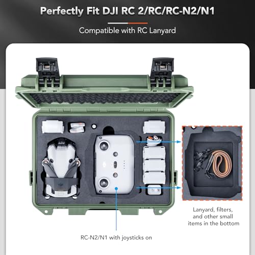 Image of Lykus Titan MM410 Waterproof Hard Case (Green) for DJI Mini 4 Pro /Mini 3 /Pro and DJI RC 2 /RC /RC-N2 /N1, Support 7 batteries and RC lanyard [CASE ONLY]