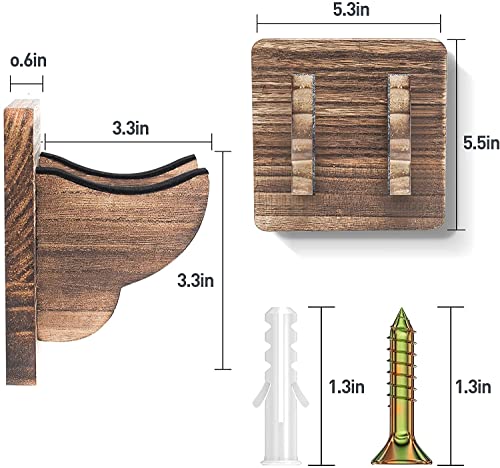 Image of Wooden Guitar Wall Mount Hanger - Wall Mounted Guitar Holder with Soft Padded Hooks - Wooden Guitar Stand for Acoustic, Electric, Bass & Ukulele - Space Saving Guitar Wall Hanger Rack