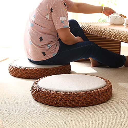 STOYRB - Cuscino rotondo Tatami, colore: bianco, cuscino giapponese di paglia tessuto cuscino per sedile yoga sala da pranzo decorazione casa, 30 x 30 cm