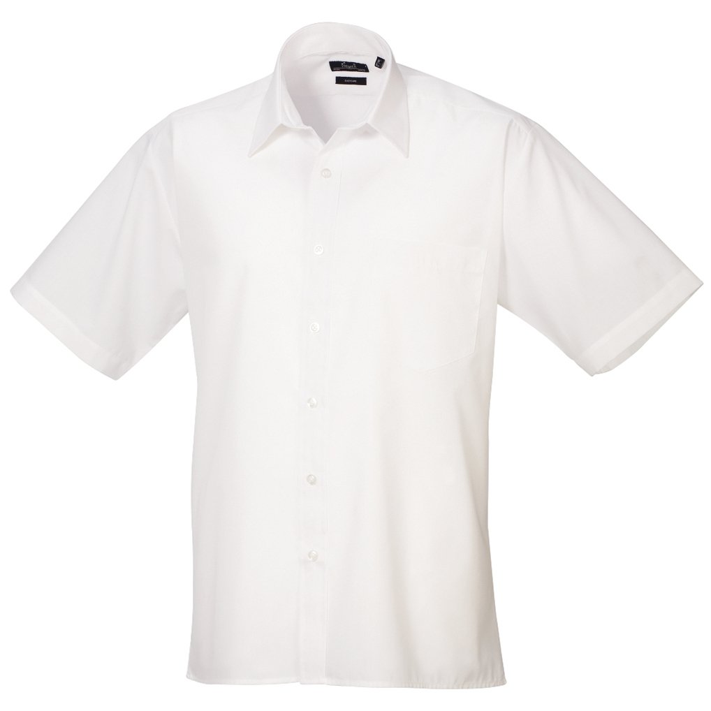 Premier Mens Short Sleeve Formal Poplin Plain Work Shirt (16.5) (White)