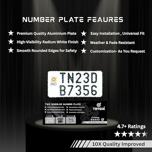 Image of TRYGIX Bike Back Number Plate only, Non-HSRP, Serial Number Not Included, Radium White. (Bike Single Plate Only)