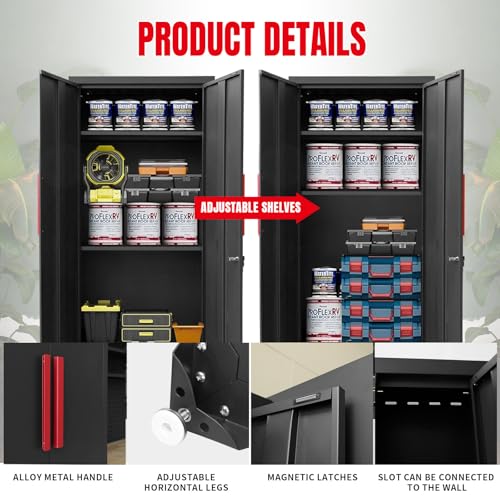 Image of TCE Garage Cabinets Storage System: 8 Piece Cabinet Set with Pegboard, Workshop Cabinet Set in Black - Perfect for Organizing Garage and Tools Home Office