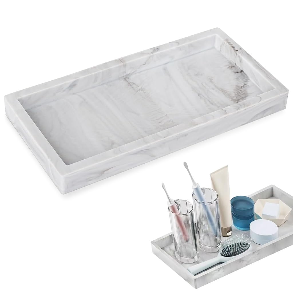 HASTHIP® Bathroom Organizer Silicone Jewelry Tray Accessories Storage Wristwatch Holder Fashion Modern Marble Pattern Jewelry Trays for Bathroom Sink, Dressing Table, 20x10cm-picture-23