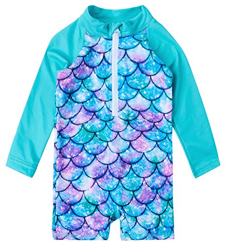 uideazone Baby Girls One-Piece Zippered Swimsuit Swimwear UPF 50+ Rashguard Long Sleeve Bathing Suits Summer Sunsuit 18-24 Months