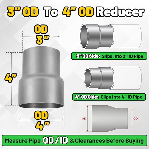 Image of 3 inch OD to 4 inch OD Exhaust Adapter Connector 304 Stainless Steel