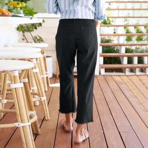 Linen Capris Pants Women Straight Leg Summer Business Casual Cropped Pants Ankle Length Chino Work Trousers4