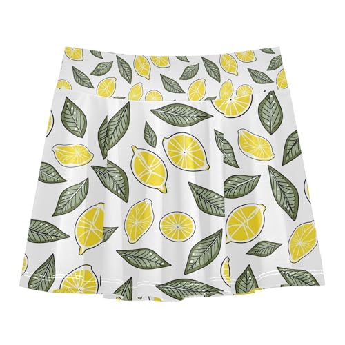 visesunny Girls Flowy Pleated Skirt Fresh Lemon Greens Tennis Golf Fashion Short Skorts for Casual Dance Outfit