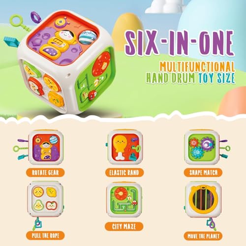 Image of PLUSPOINT 6in1 Baby Busy Activity Cube for Kids Montessori Educational Learning Cube Toys for Infants & Toddlers, Shape Sorter Toy for Toddlers 1 2 3 Year Old Boys Girls