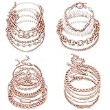 Cocazyw 19pcs Multiple Layered Stackable Open Cuff Wrap Bangle Rose gold Gold Bracelets for Women Jewelry Adjustable Bangles Set Gifts (Rose gold-2)