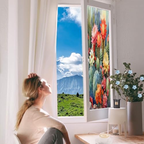 Película adhesiva para ventana cactus flor clásico 17.7x23.6 pulg miniatura 5