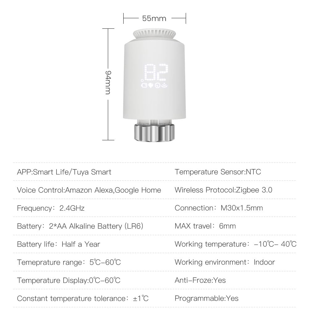 ZigBee Smart Radiator Valve, 1/2/3 pezzi, Smart TRV, valvola termostato termostato, termostato intelligente per radiatore, supporta il controllo remoto delle app e il controllo vocale vivavoce