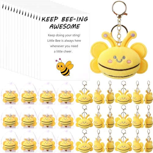 Liliaafar 48 Set Bee Keychain Bulk Employee Appreciation Gift Set with Motivational Cards and Organza Bags for Employee Coworker Staff Office Teams Graduation Ceremony Mental Health Bee Party Favors
