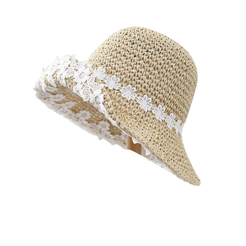 Cappello da Sole Estivo da Donna, Piccolo, Fresco, Pieghevole, in Paglia, con Fiori, per la Spiaggia, a Tesa Larga