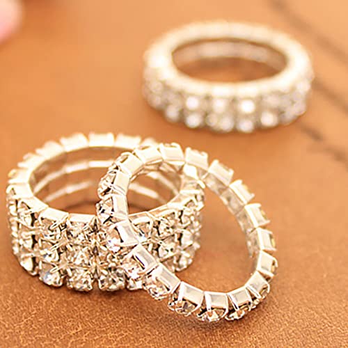 Kucheed 3Pcs Rhinestone Stretch Ring, Fashion Crystal Stackable Finger Rings Set,Cute Toe Ring Body Jewelry,Silver Diamond Elastic Band Ring Accessories,Sparkly Thumb Pinky Ring For Women #TOP5