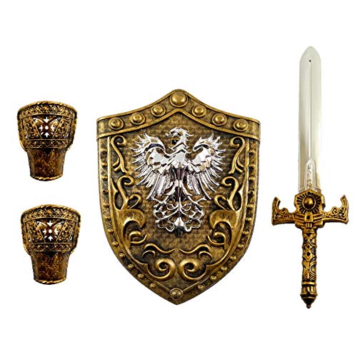 Kit Medieval Infantil com Espada Lendária Escudo e duas Armaduras de Punho