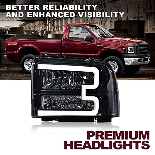 Image of G-PLUS LED DRL Headlights, Compatible with Ford F250 F350 F450 F550 Super Duty 2005-2007 Bumper Headlamps, Smoky Lens Chrome Housing Amber Reflector 6C3Z13008DB FO2502217