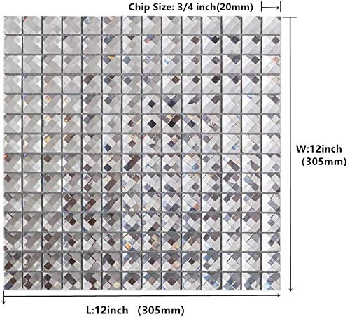Diflart Peel And Stick Silver Mirror Glass Mosaic Tile Crystal Diamond Chip Self Adhensive 3D Wall Tiles Pack Of 5 Sheets thumb #2