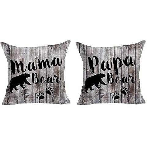 SOPARLLY Happy Mothers Day Best Gift for Mom Mama Bear Papa Bear Retro Wood Grain Bear Animal Claw Pillows Cotton Linen Decorative Home Office Throw Pillow Case Couch Cushion Cover 18x18 Inches Cover