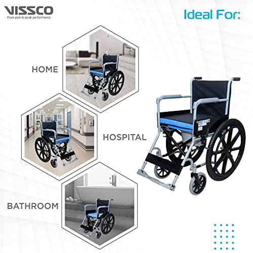 Image of Vissco Rodeo Veer Comfort Wheelchair with Removable Commode, Foldable, Fixed Armrest and Removable Footrest, for Elderly and Patients, Lightweight, Weight Capacity 100kg
