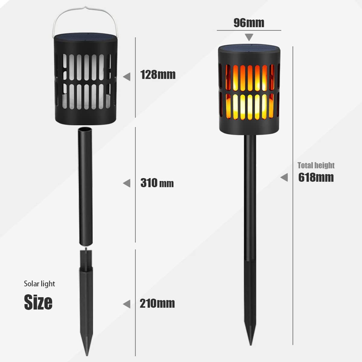 Solarleuchten Für Außen, Solar Flammenlicht Mit Realistischen Flammen, Solar Gartenleuchten 96 Led Solarlampe IP65 Wasserdicht Garten Fackeln, Automatische EIN/Aus, Für Außen, Hinterhöfe, Rasen