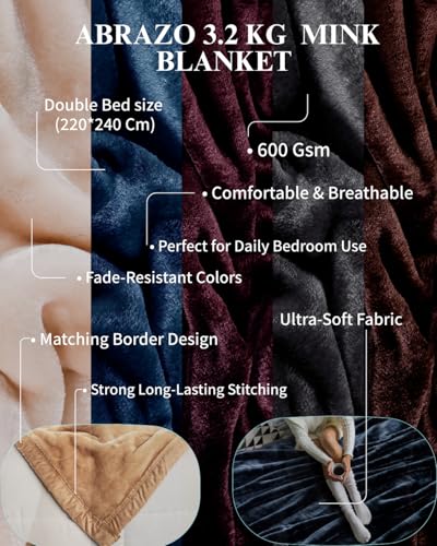 Image of ABRAZO Reversible Mink Blanket for Winter & AC | Double Bed 220x240 cm Soft & Warm Blanket /Dohar /Quilt /Comforter | All Season Use | (Olive)