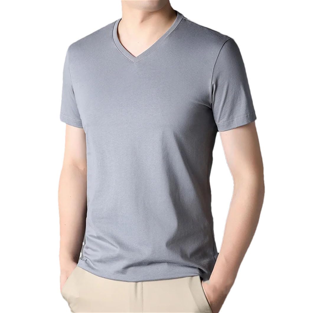 Męskie t-shirty bawełniane męskie z dekoltem w serek koszulki topy dekolt w serek jednolity kolor koszule męskie z krótkim rękawem