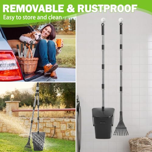 Image of SCENEREAL Dog Pooper Scooper for Yard, Dog Poop Trash Can Outside Swivel Bin Rake Kit for Large Medium Small Dogs with 40 Waste Bags, Extra Long 45 inch Metal Handle, Portable Heavy Duty Outdoor Scooper